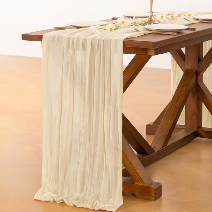 Socomi 15pcs Beige Fall Thanksgiving Cheesecloth Table Runner Boho Rustic Gauze 120 inch 10FT Cheese Cloth Runner for Wedding Party Baby Shower Birthday Home Decor Holiday Decorations