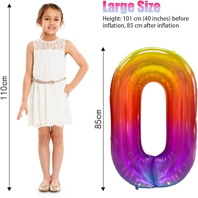 Rainbow Number 0 Balloon 40 Inch Rainbow 0 Balloon Giant Helium Foil Number 0 to 9 Balloons Birthday Wedding Party Digital Decorations Number 0