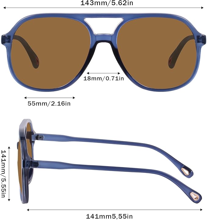 YDAOWKN Retro Square Aviator Sunglasses for Womens Mens Vintage 70s Double Bridge Sun Glasses