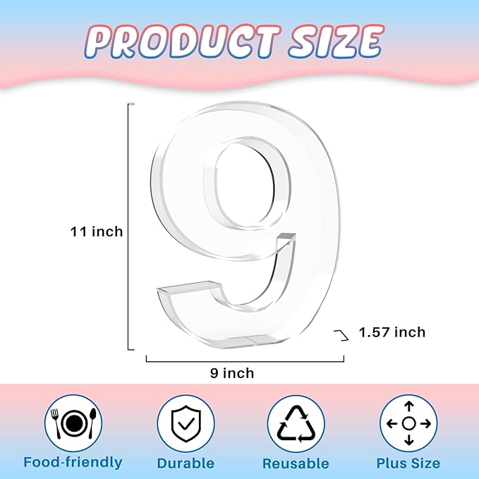 11" Acrylic Number Charcuterie Board Box, Reusable Fillable Number Cake Candy Dish Display Serving Tray for Birthday Anniversary Party Decoration (9)