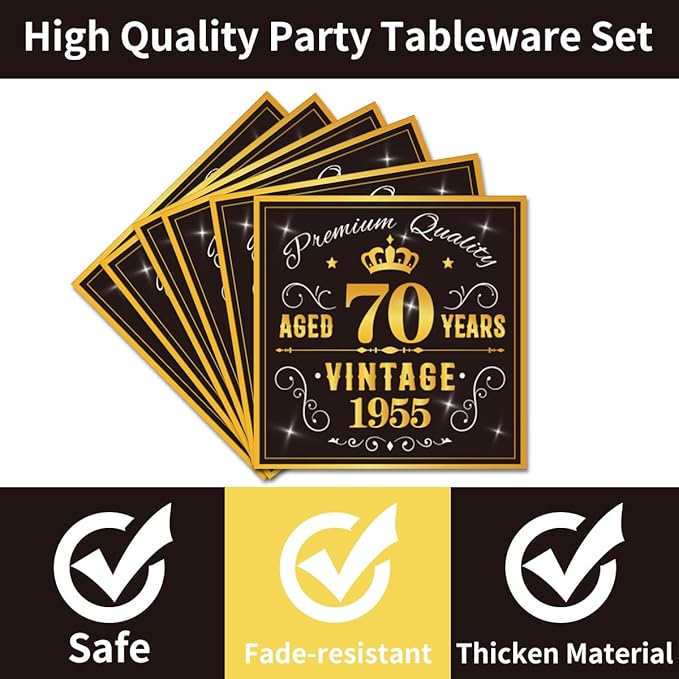 96PCS 70th Birthday Plates and Napkins Party Supplies 70th Birthday Decorations for Men 70th Anniversary Decorations Vintage 1955 Birthday Party Tableware Sets Serve 24 Guests