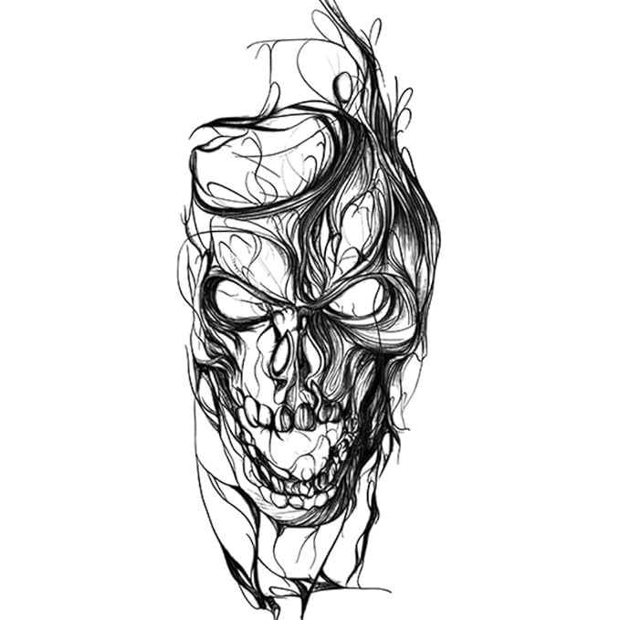 INKARTLINK Tattoo Tech, 2 Sheets Large Semi Permanent Tattoo, Adult Art Design Temporary Tattoos, Lasts 1-2 Weeks, Waterproof, Realistic Look, No Adhesive, No Reflection (Skull Head Design)