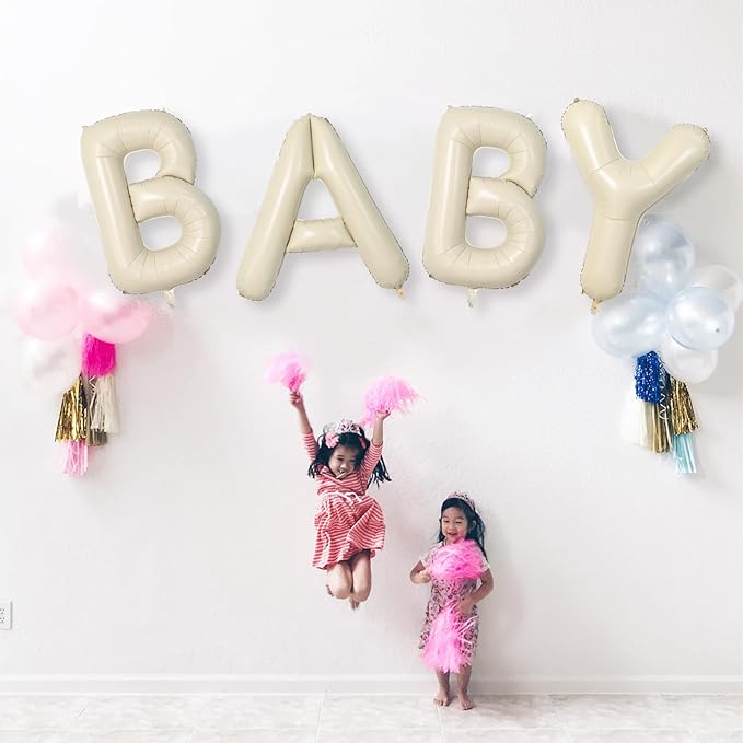 Biapian 40 Inch Letter M Balloons, Giant Cream M Foil Balloon, Big Single Alphabet A-Z Balloons, Beige Large Aluminum M Balloons Helium for Birthday, Baby Shower, Wedding, Anniversary Party Decoration