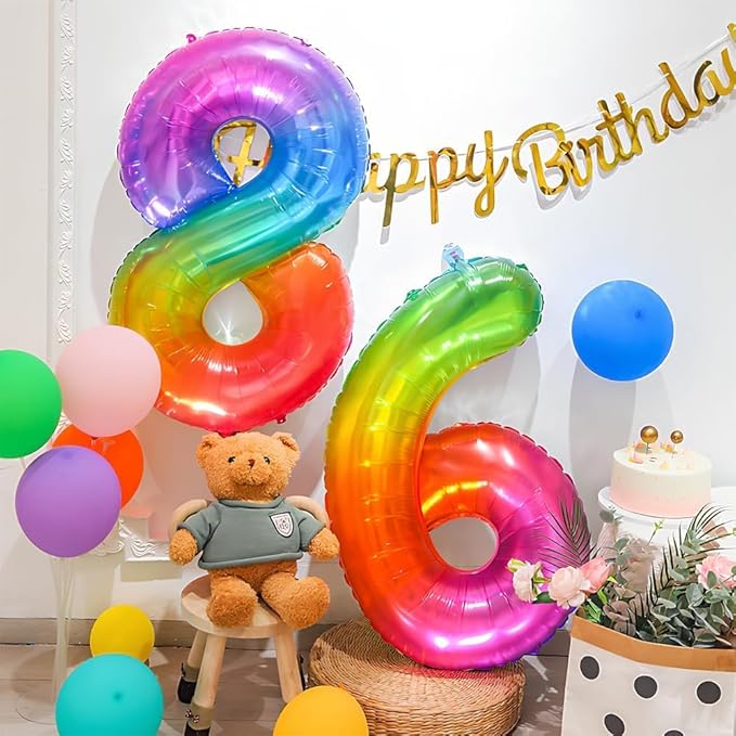 Rainbow Number 9 Balloon 40 Inch Rainbow 9 Balloon Giant Helium Foil Number 0 to 9 Balloons Birthday Wedding Party Digital Decorations Number 9