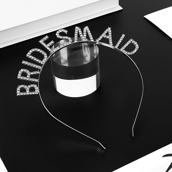 Silver Hairband for Bridesmaid, Bridesmaid Headband with Rhinestone, Bridal Shower, Bachelorette Party, Wedding Decorations, One Fits All Material, Reusable