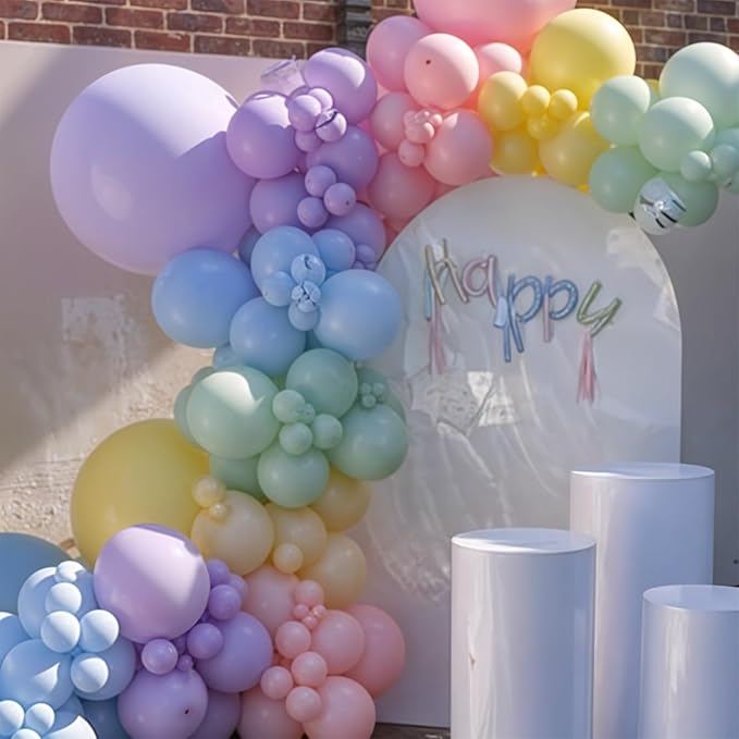 Pastel Balloons, 50pcs Pink Blue Yellow Balloons, Matte White Macaron Yellow Pink and Blue Balloon for Boy Girl Birthday Rainbow Party Baby Shower Bridal Shower Wedding Easter Decorations