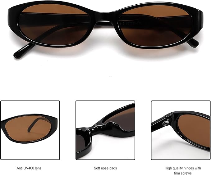 Retro Oval Sunglasses for Women Chic Cat Eye 90s Sunnies Lightweight Narrow Shades Trendy UV protection Sun Glasses