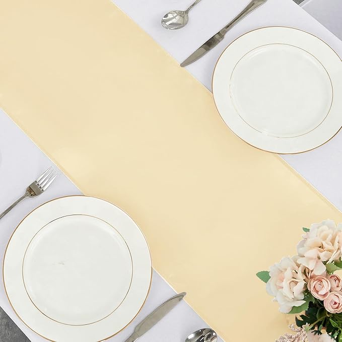 5-Pack Satin Table Runner Champagne 12 x 108 Inch Long Silk Satin Table Runners for Wedding,Graduations,Engagements,Birthday Party and Banquet Decoration（5 Pack, 12x108 Inch, Champagne）