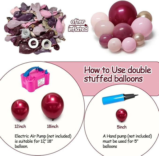 Burgundy Pink Balloon Garland Double Stuffed Pastel Light Pink Gold Mauve Balloons Maroon Lavender Latex Plum Balloon Arch Kit for Women's Birthday Wedding Baby Shower Decoration