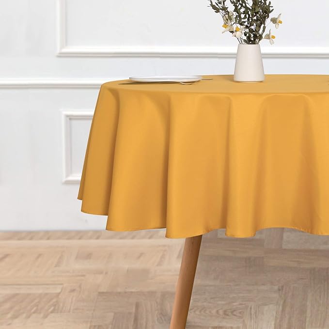 sancua Round Tablecloth - 80 Inch - Water Resistant Spill Proof Washable Polyester Table Cloth Decorative Fabric Table Cover for Dining Tables, Buffet Parties and Camping, Gold