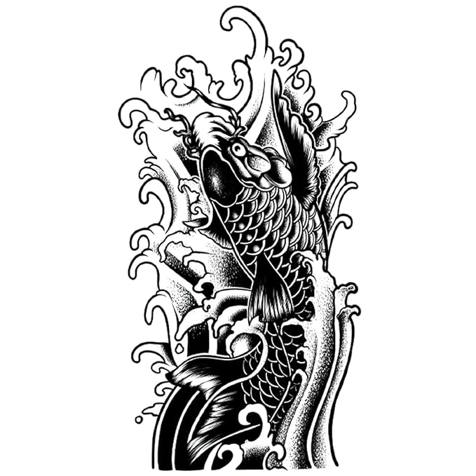 INKARTLINK Tattoo Tech,2 Sheets Extra-Large Semi Permanent Tattoo,Adult Art Design Temporary Tattoos, Lasts 1-2 Weeks, Waterproof, Realistic Look, No Adhesive, No Reflection (Koi Fish Design)