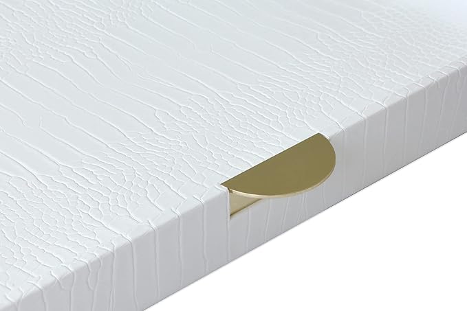 HofferRuffer Extra Large Square Serving Tray, Elegant Faux Leather Ottoman Tray with Gold Hardware Handles, Serve Tea, Coffee or Breakfast in Bed, 23.6 x 23.6 inches, White Large Square