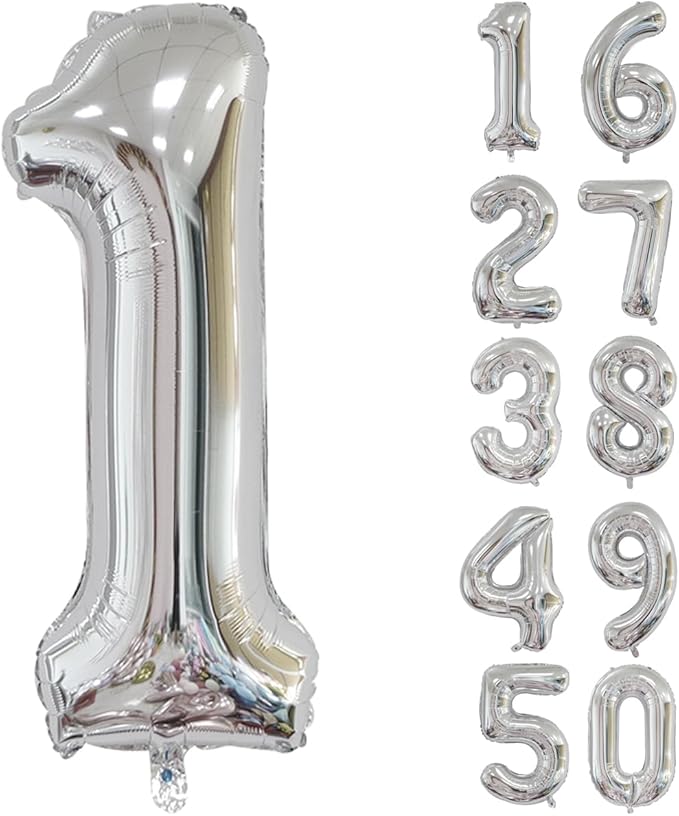 40 inch Silver Number Balloon Giant Foil Helium Balloons Silver Number 1 Balloon for 1st Birthday Party Anniversary Decorations Supplies