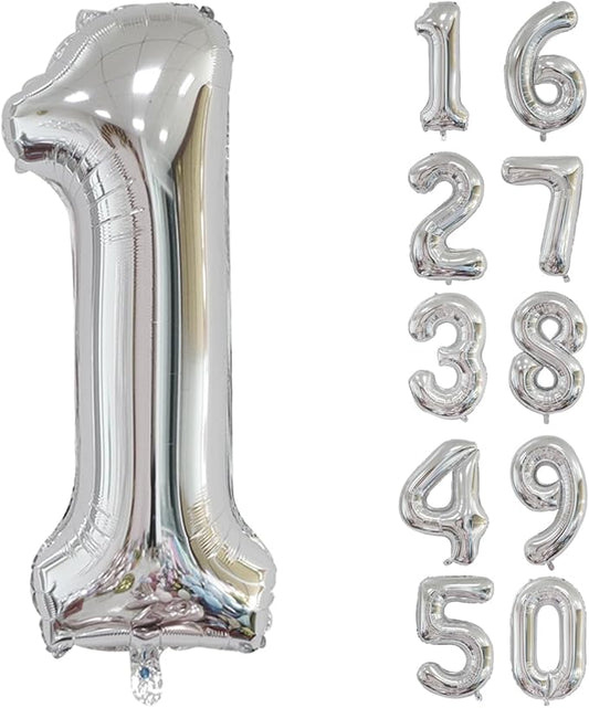 40 inch Silver Number Balloon Giant Foil Helium Balloons Silver Number 1 Balloon for 1st Birthday Party Anniversary Decorations Supplies