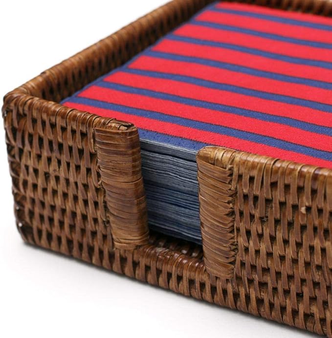 Caspari Rattan Cocktail Napkin Holder in Dark Natural Brown, 1 Each