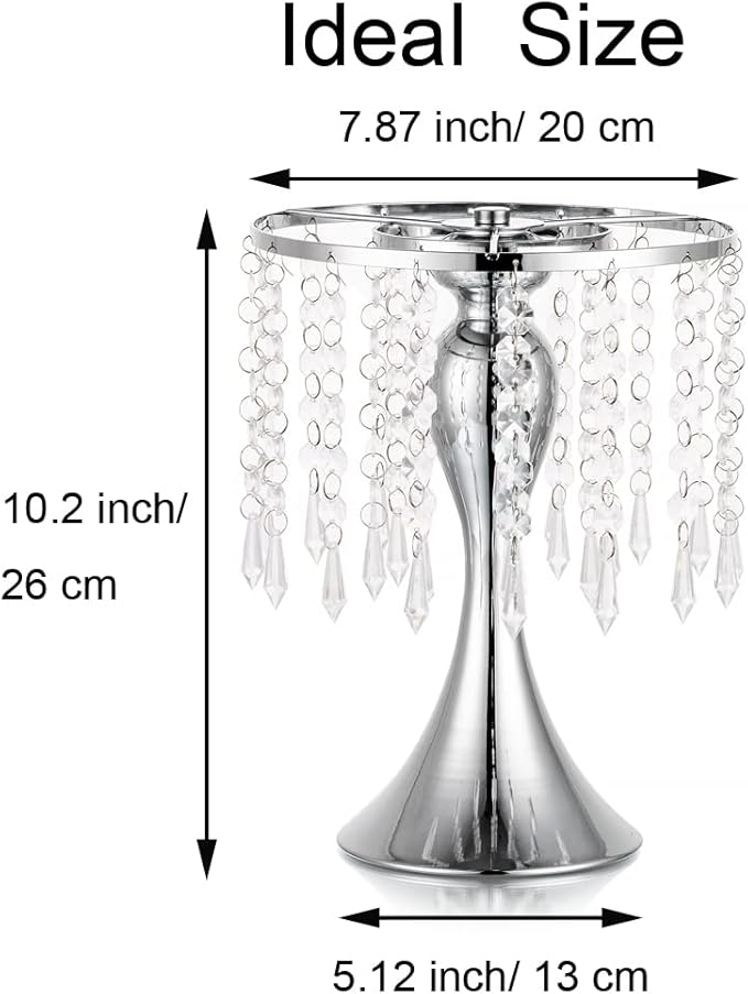 Silver Vases for Centerpieces, 10.2in Crystal Flower Arrangement Stand, Wedding Centerpieces for Tables, Tall Metal Flower Vase Holders for Wedding, Event, Reception, Birthday, Home Decor, 2 Pcs