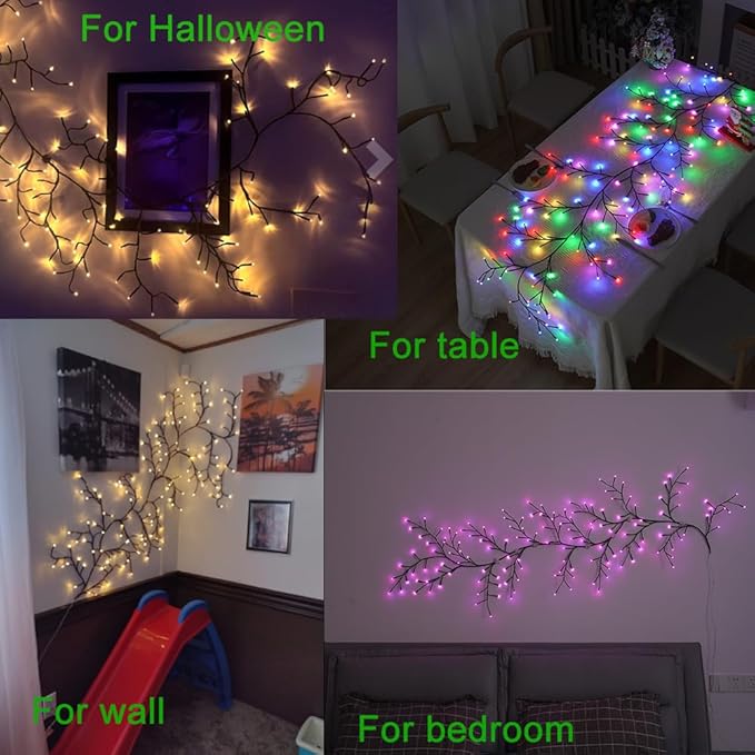 Halloween Decorations Purple Willow Vine Lights with Remote, Color Changing Swags Decorations Room Decor,144 LEDs Lighted Willow Vine Lights for Halloween Yard Garden Lawn Party Flower Bed