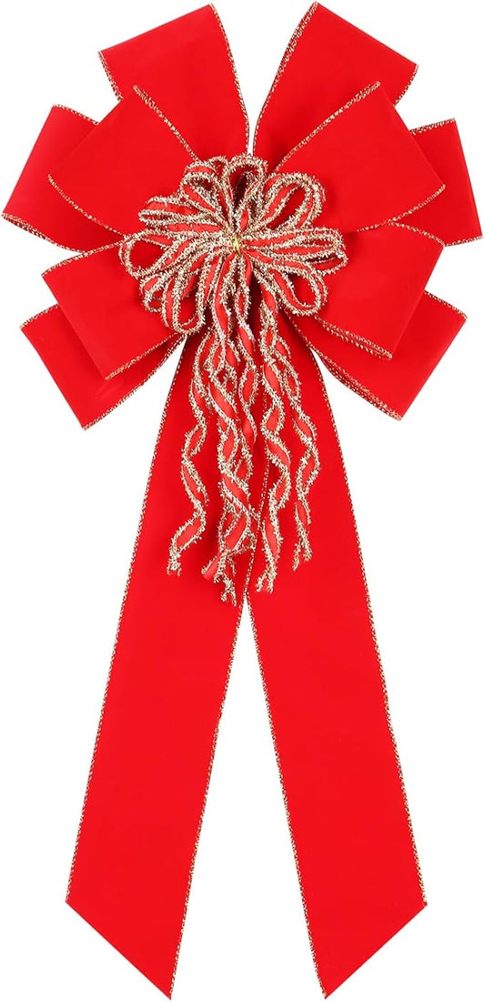 Super Holiday Red Christmas Bows, 20”x10.5” Large Velvet Christmas Tree Topper Ornaments for Xmas Tree Decorations, for Home Front Door Wreath Bow Indoor Outdoor Party Decor.