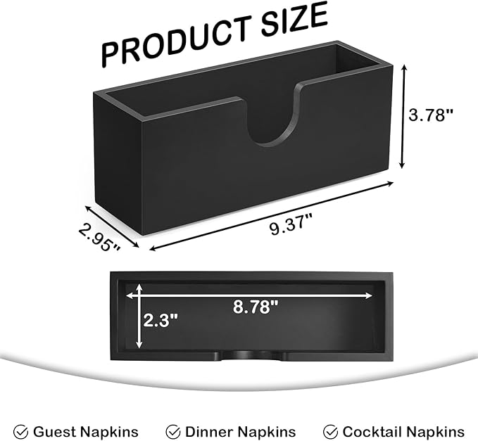 Black Guest Towel Holder for Bathroom, Wood Upright Napkin Holder for Kitchen Dining Table, Disposable Paper Hand Towel Holder, Napkin Dispenser for Countertop
