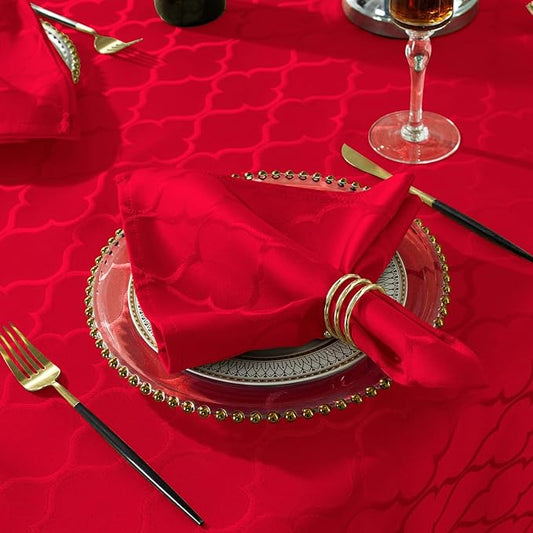 SASTYBALE Christmas Cloth Napkins 20 x 20 Inch, Flower Pattern 4 Pieces Solid Washable Comfortable Napkins for or Xmas Holiday Party Decor (Red, 20” X 20” Napkin)