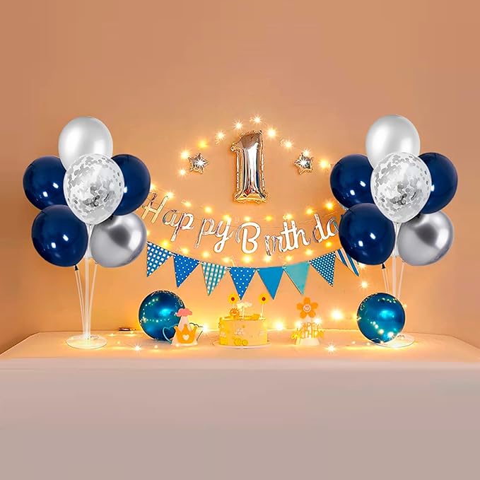 6 Set Balloon Stand with Blue and Silver Balloons Centerpiece Table Decorations Birthday Graduation Bridal Shower Wedding Anniversary Father's Day Retirement New Years Decorations 2025