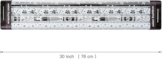 WRAPAHOLIC 30 Inch Silver Christmas Wrapping Paper Roll - Jumbo Roll Silver Snowflakes, Candy Cane Holiday Collection with Metallic Foil Shine - 4 Rolls - 30 Inch x 120 Inch Per Roll