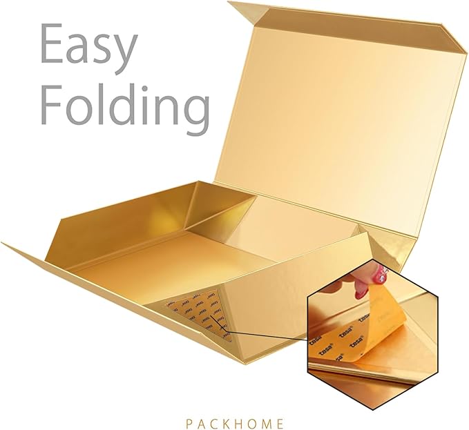 PACKHOME 6 Extra Large Christmas Gift Boxes 17.5x11.3x4.3 Inches, Sturdy Shirt Boxes with Magnetic Lids for Clothes and Large Xmas Gifts (Glossy Gold)