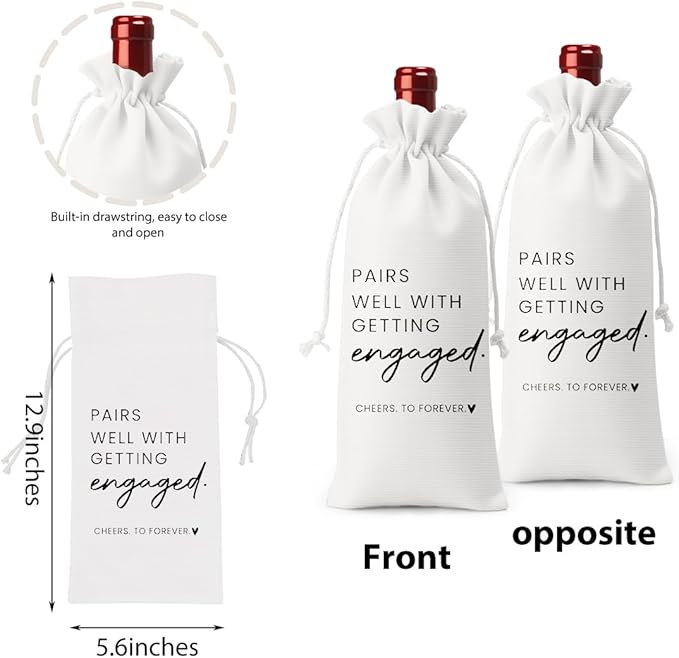 FBCCZEY Engaged Gifts Engagement Gifts for Couples Her Engagement Party Decorations Bridal Shower Decorations Wine Gift Bag Cheers To Forever Wine Bag - White