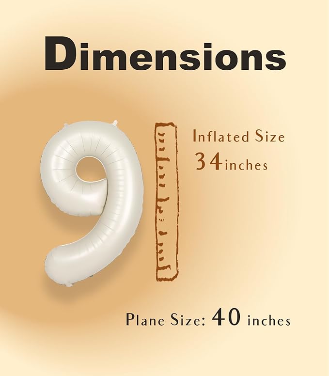 SUWEN 40 Inch Cream White Large 9 Number Balloons Big Foil Helium Number Balloons 0-9 Jumbo Happy 9th Mylar Birthday Party Decorations for Boy or Girl Anniversary Party Supplies