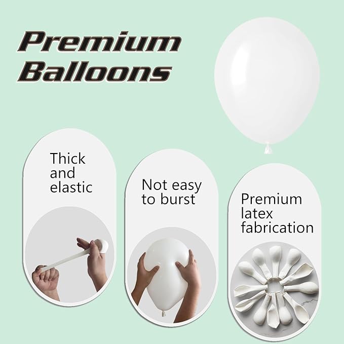 White Balloons 145pcs Different Sizes 5in 10in 12in 18in White Latex Balloon Helium Arch Kit Garland for Graduation Wedding Baby Shower Birthday Party Decoration