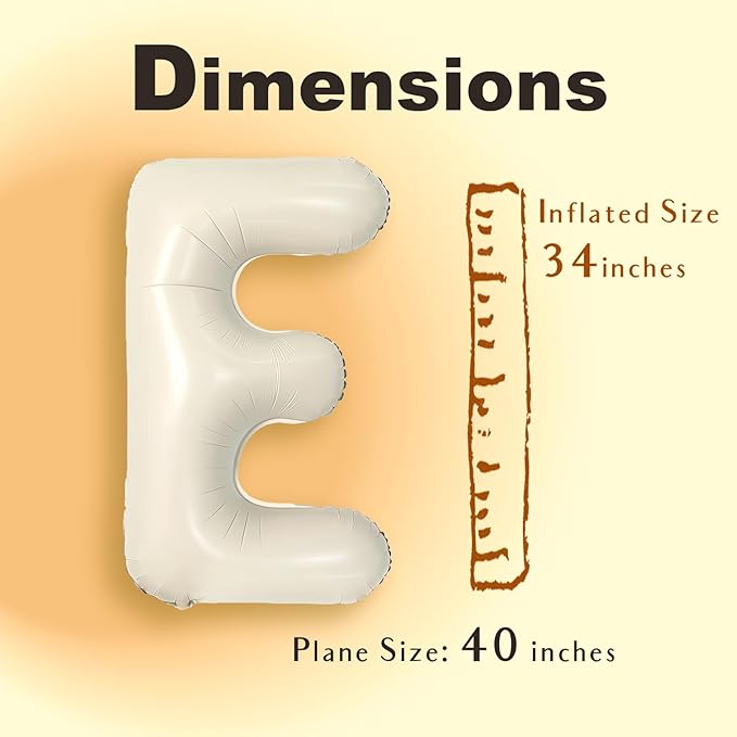 SUWEN 40 Inch Cream Large E Letter Balloons Big Foil Helium Letter Balloons A-Z Jumbo Mylar Happy Birthday Party Decorations for Girl Anniversary Party Supplies