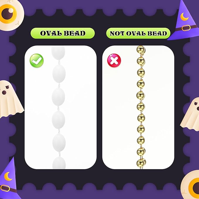 Riceshoot 200 Pcs White Bead Necklace Bulk Mardi Gras Oval Beads Necklace Party Favors 33" 7mm Metallic Color Beaded Costume Necklaces for Halloween Christmas Festive Event Accessories