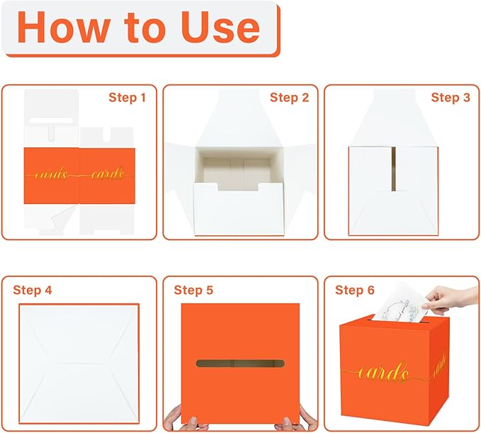 1 Pack Orange and Gold Foil Card Box for Party, 8.7" Orange Gift Card Box for Birthday, Wedding, Baby Shower, Retirement, Anniversary, Graduation, Raffle Ticket, Halloween, Thanksgiving