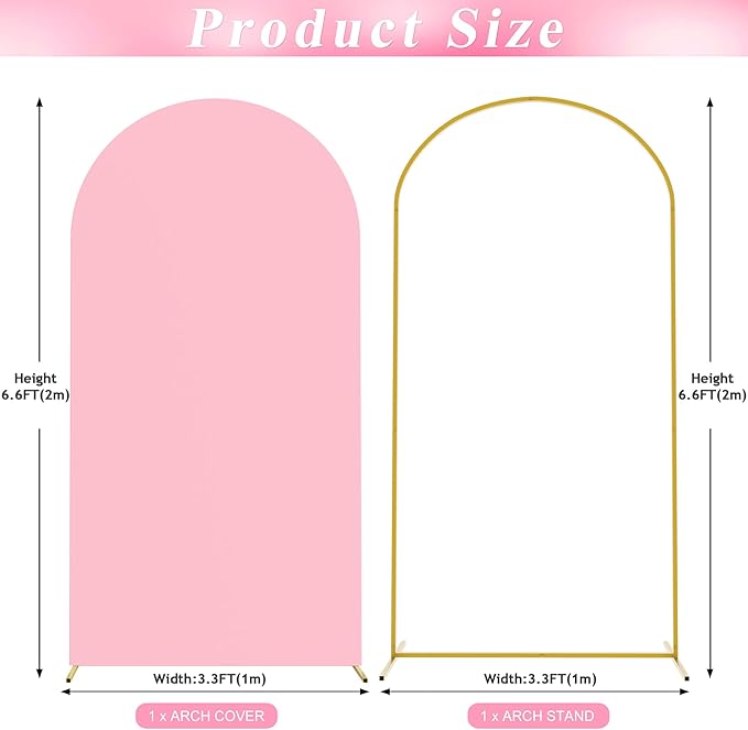 Wokceer 6.6 FT Wedding Arch Stand and Arch Cover, Metal Arch Stand with Arch Stand Cover for Birthday Party Wedding Ceremony Bridal Baby Shower Event Decor, Pink, DoorCover 1.0M-Pink-K