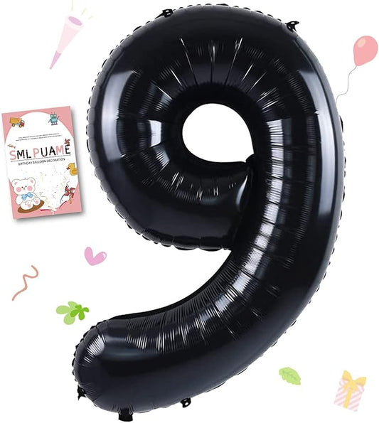 Smlpuame 40 inch Number Balloon 0-9 Black Large Number 9 Balloons,Digital Balloons for Birthday Party Celebration Decorations Supplies, Helium Foil Number Balloons for Wedding Anniversary