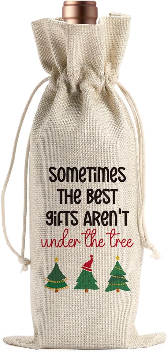 Christmas Pregnancy Announcement Wine Bags for Wine Bottles Gifts Grandparents Christmas Gifts Wine Bottle Cover Drawstring Gift Bags Burlap Wine Bag for Xmas Baby Announcement Party Decorations