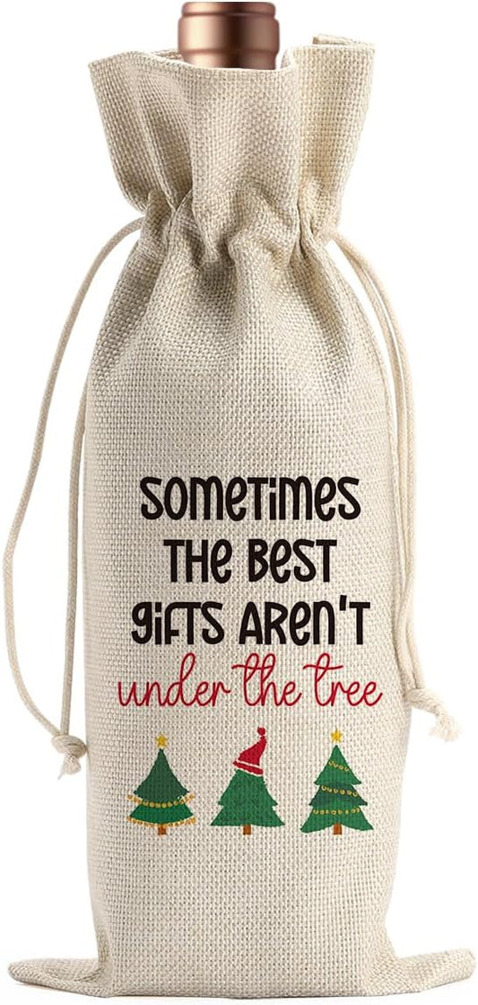 Christmas Pregnancy Announcement Wine Bags for Wine Bottles Gifts Grandparents Christmas Gifts Wine Bottle Cover Drawstring Gift Bags Burlap Wine Bag for Xmas Baby Announcement Party Decorations