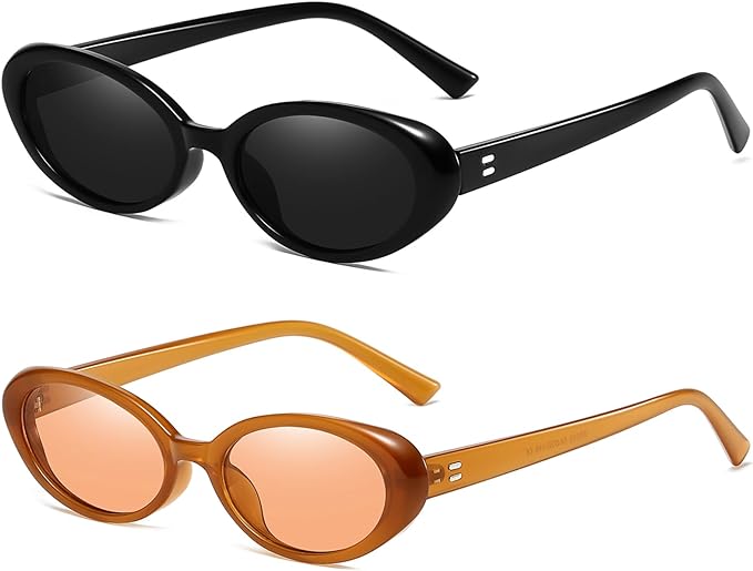 Retro Oval Sunglasses for Women Men Fashion Small Oval Sunglasses 90s Vintage Shades