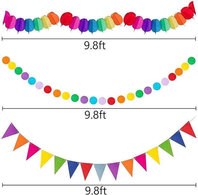 35PCS Fiesta Paper Fan Party Decorations Set - Cinco De Mayo Pom Poms,Pennant,Garland String,Banner,Hanging Swirls Hispanic Heritage Month Decor Supplies,Multicolored