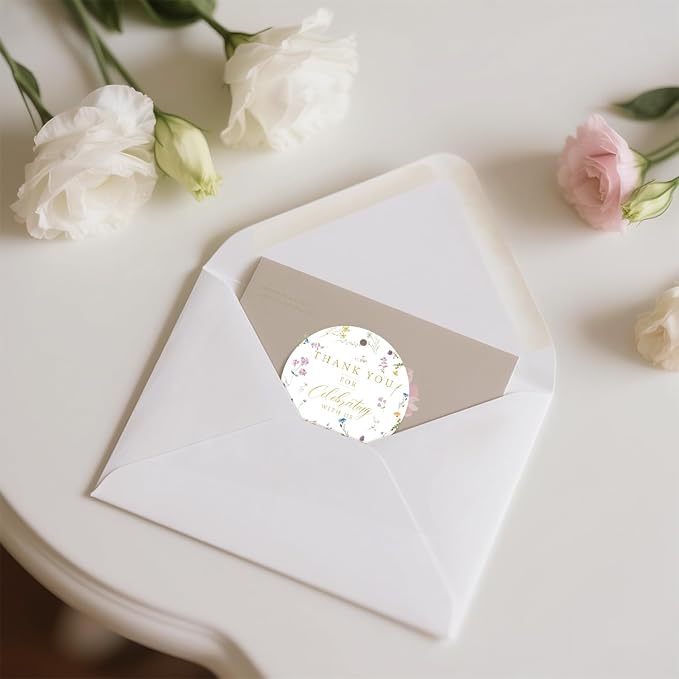 50PCS Thank You Gift Tags, 2x2 inch Wildflower Personalized Gift Tags with String for Wedding Birthdays Party Favors Baby Shower Bridal Shower