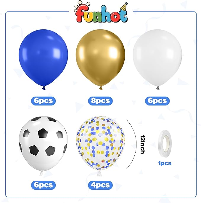 Soccer Balloons,12 Inch Navy Blue Gold and White Soccer Balloons with Blue Gold Confetti Balloon for Boy Soccer Sport Birthday Baby Shower Party Decorations
