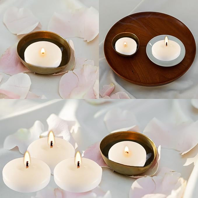 24 Pack White Floating Candles-2 inch-Long Lasting Burning time,Unscented White Candle for Weddings,Holidays,and Home Decor,Creating a Warm Atmosphere