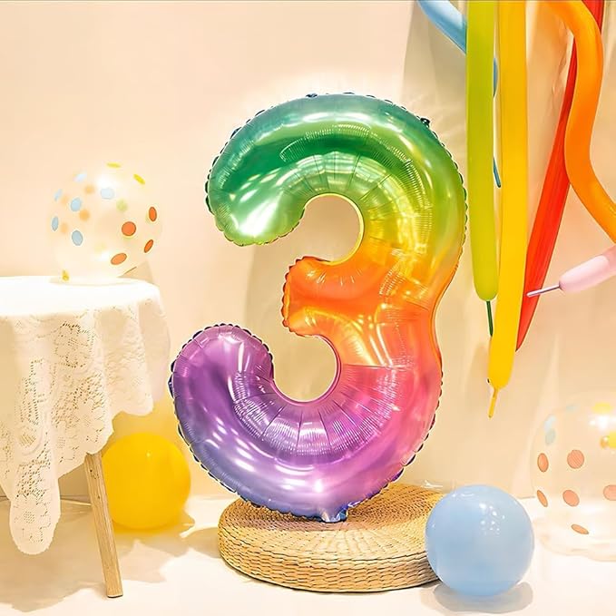 Rainbow Number 3 Balloon 40 Inch Rainbow 3 Balloon Giant Helium Foil Number 0 to 9 Balloons Birthday Wedding Party Digital Decorations Number 3
