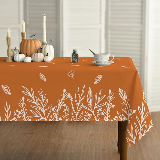 Horaldaily Fall Tablecloth 60x104 Inch Rectangular, Thanksgiving Autumn Harvest Orange Wild Flowers Table Cover for Party Picnic Dinner Decor