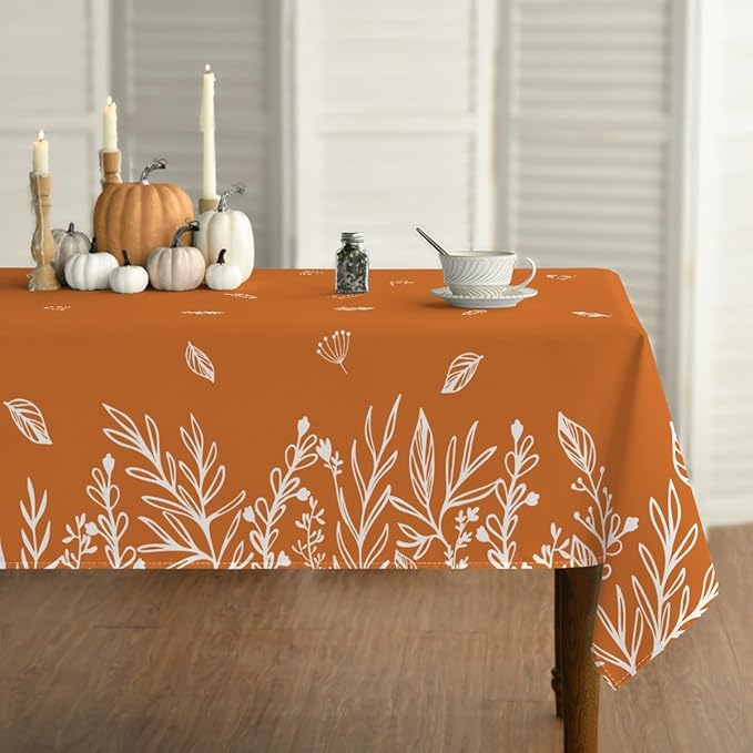 Horaldaily Fall Tablecloth 60x120 Inch Rectangular, Thanksgiving Autumn Harvest Orange Wild Flowers Table Cover for Party Picnic Dinner Decor