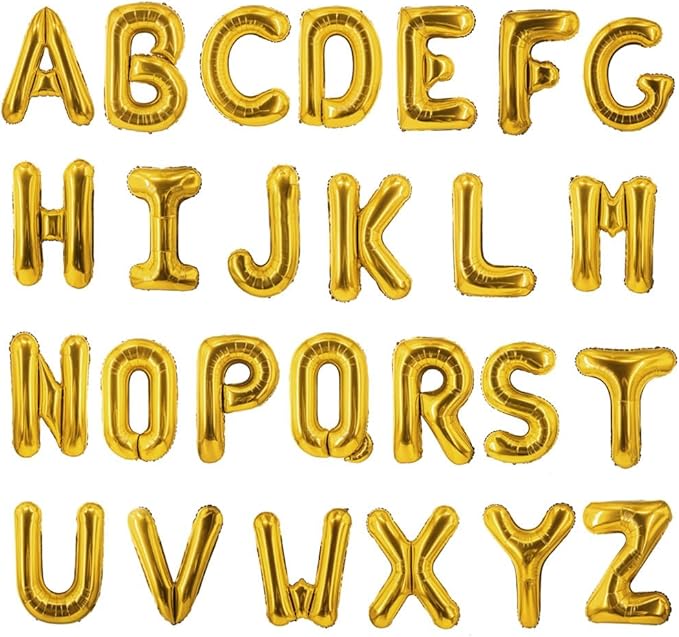 Gold Letter Balloons Foil Alphabet A-Z Balloons Custom Personalized Phrase Banner for Birthday Wedding Party Decoration(16 Inch A-Z 26 Pcs)