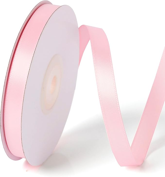 3/8 Inch Single Face Solid Color Satin Ribbon Roll, Ribbons Great for Gift Wrapping, Crafts, Wedding Party Decoration, Hair Bows Making and Other Sewing Projects (3/8" X 25 Yards, Light Pink)