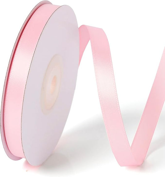 3/8 Inch Single Face Solid Color Satin Ribbon Roll, Ribbons Great for Gift Wrapping, Crafts, Wedding Party Decoration, Hair Bows Making and Other Sewing Projects (3/8" X 25 Yards, Light Pink)