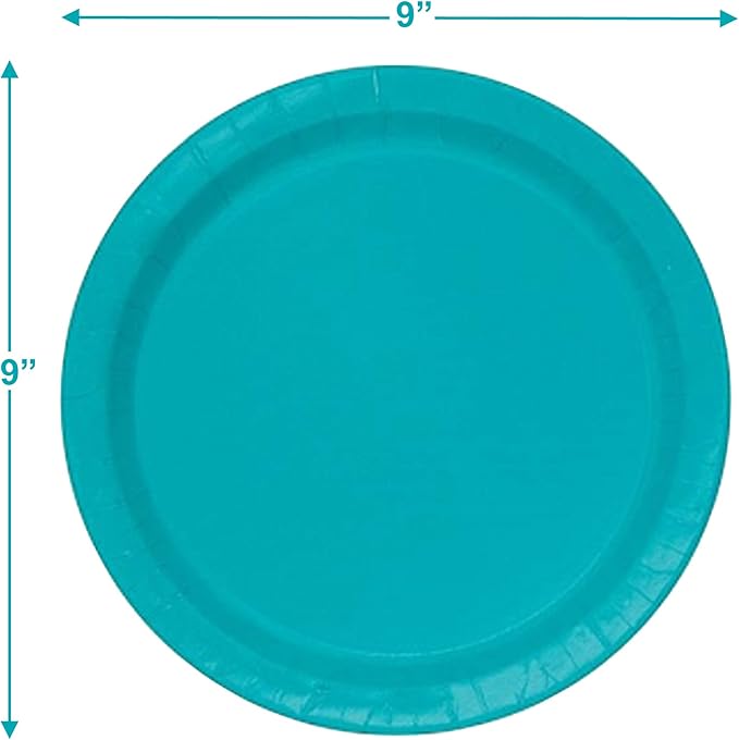 Caribbean Blue Paper Dinner Plates and Luncheon Napkins, Solid Blue Party Supplies and Summer Table Decorations (Serves 16)