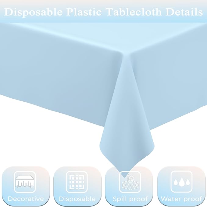 WNINK 2 Pack Light Blue Rectangular Plastic Tablecloths, Blue Disposable Table Covers 54" x 108" Baby Blue Table Cloths for Baby Shower, Birthday, Bridal Shower, Engagement Wedding Parties